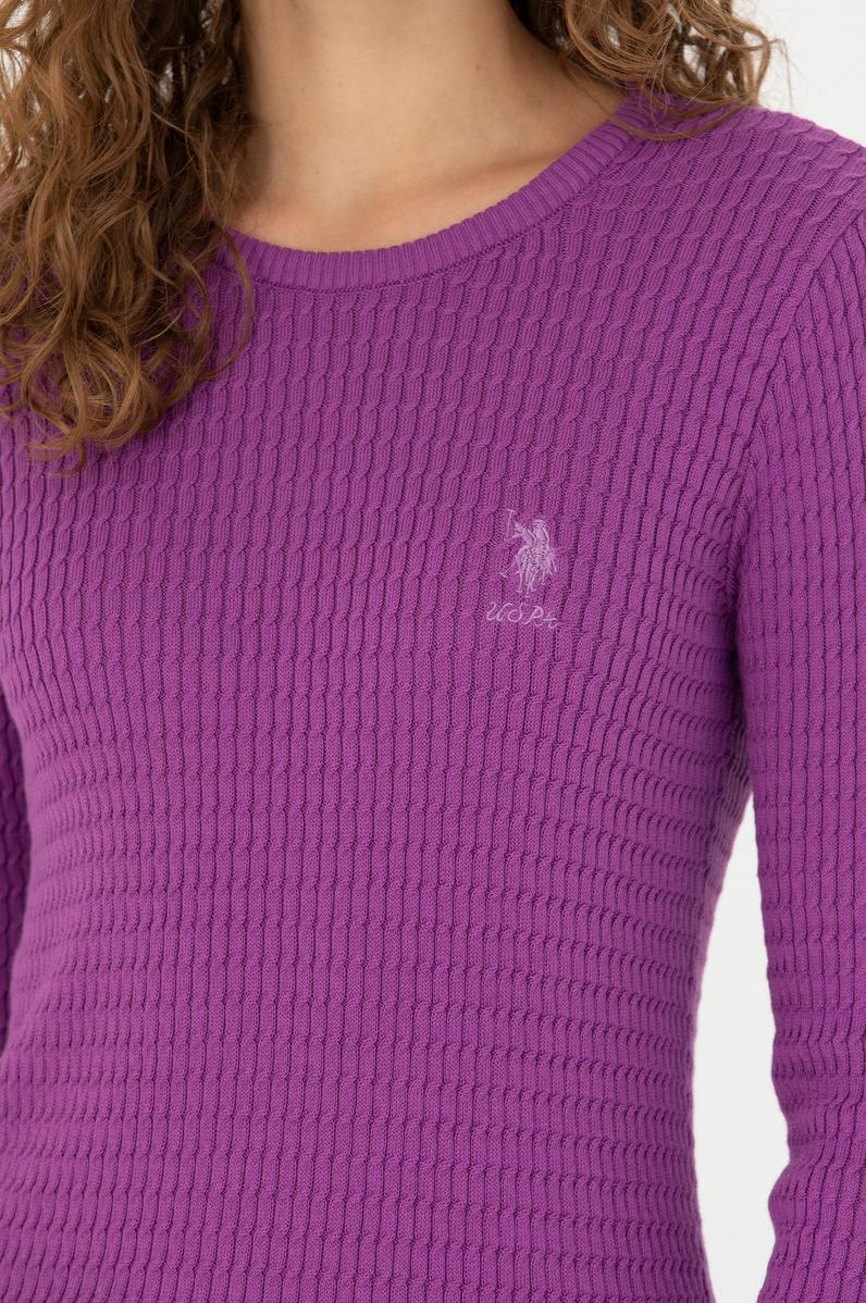 Kadın Violet Bisiklet Yaka Basic Kazak