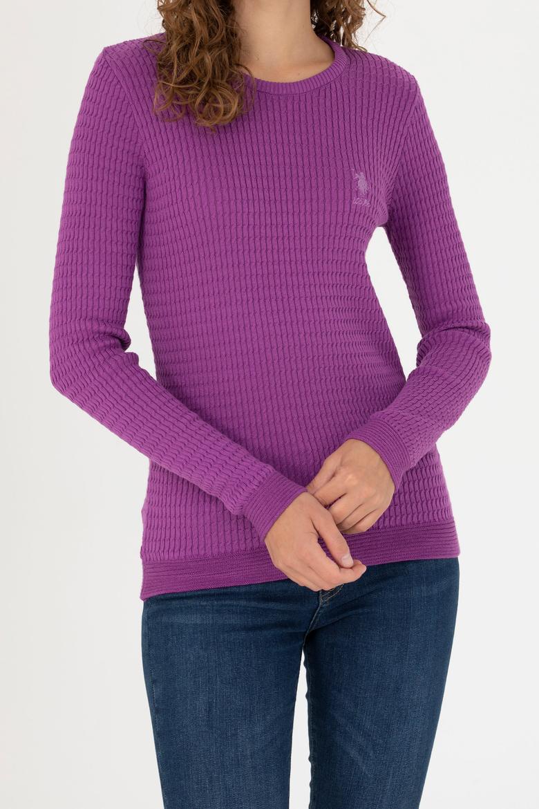 Kadın Violet Bisiklet Yaka Basic Kazak - 50269013099