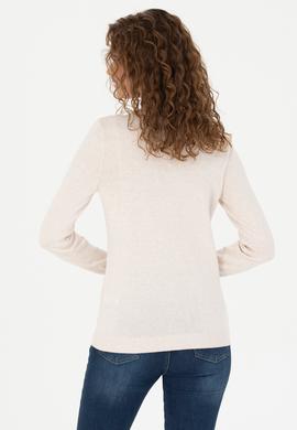 Kadın Krem Melanj  V Yaka Basic Kazak - 50269014026