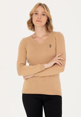 Kadın  Kum Melanj V Yaka Basic Kazak - 50269018059