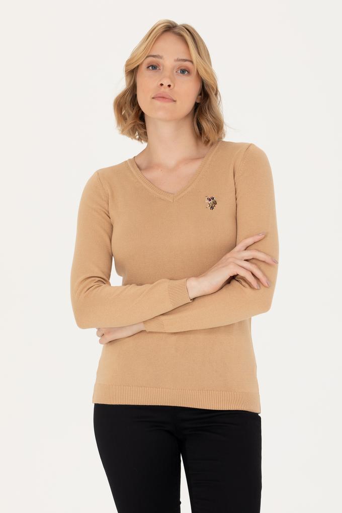 Kadın  Kum Melanj V Yaka Basic Kazak