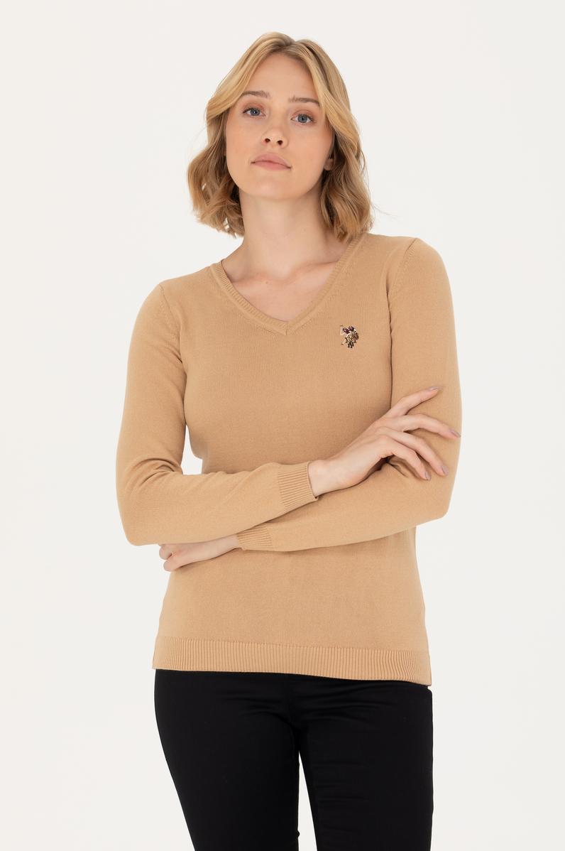 Kadın  Kum Melanj V Yaka Basic Kazak