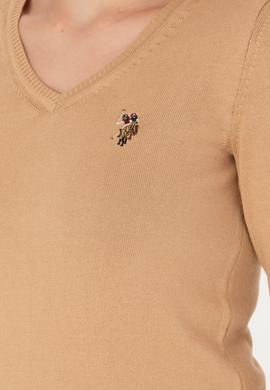 Kadın  Kum Melanj V Yaka Basic Kazak - 50269018059