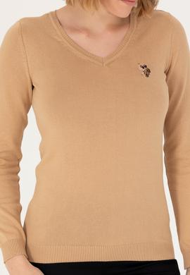 Kadın  Kum Melanj V Yaka Basic Kazak - 50269018059