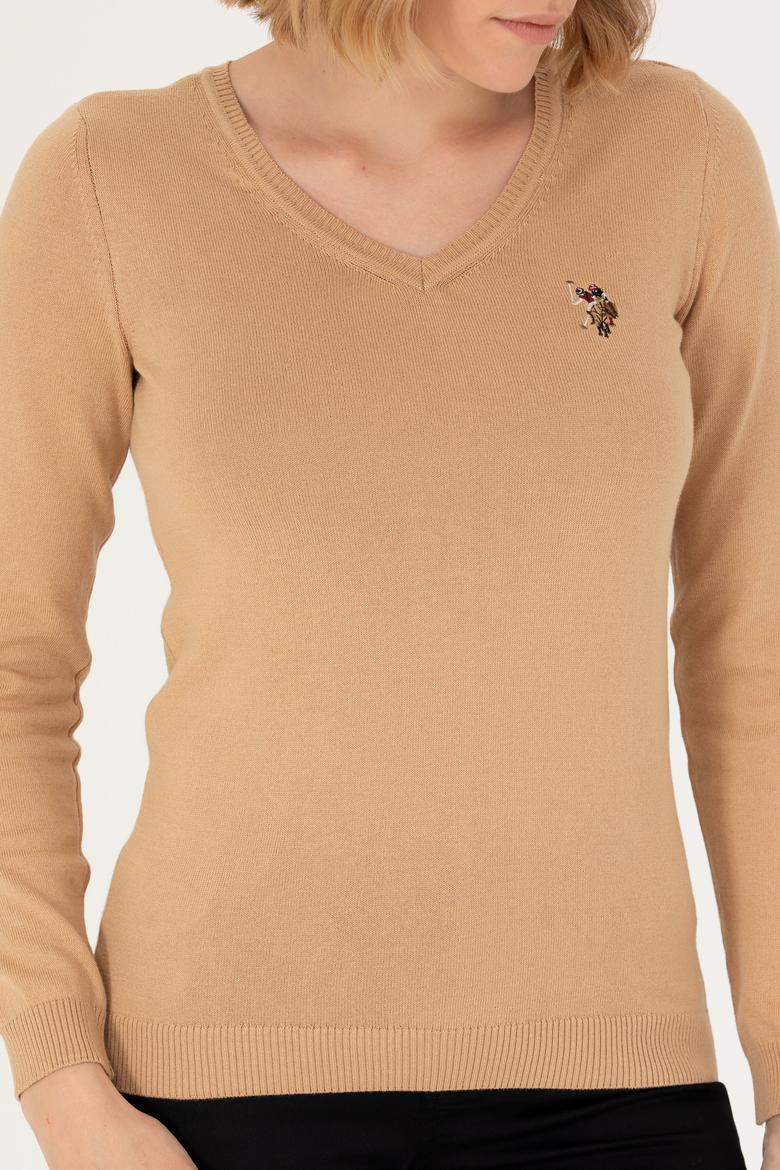 Kadın  Kum Melanj V Yaka Basic Kazak - 50269018059