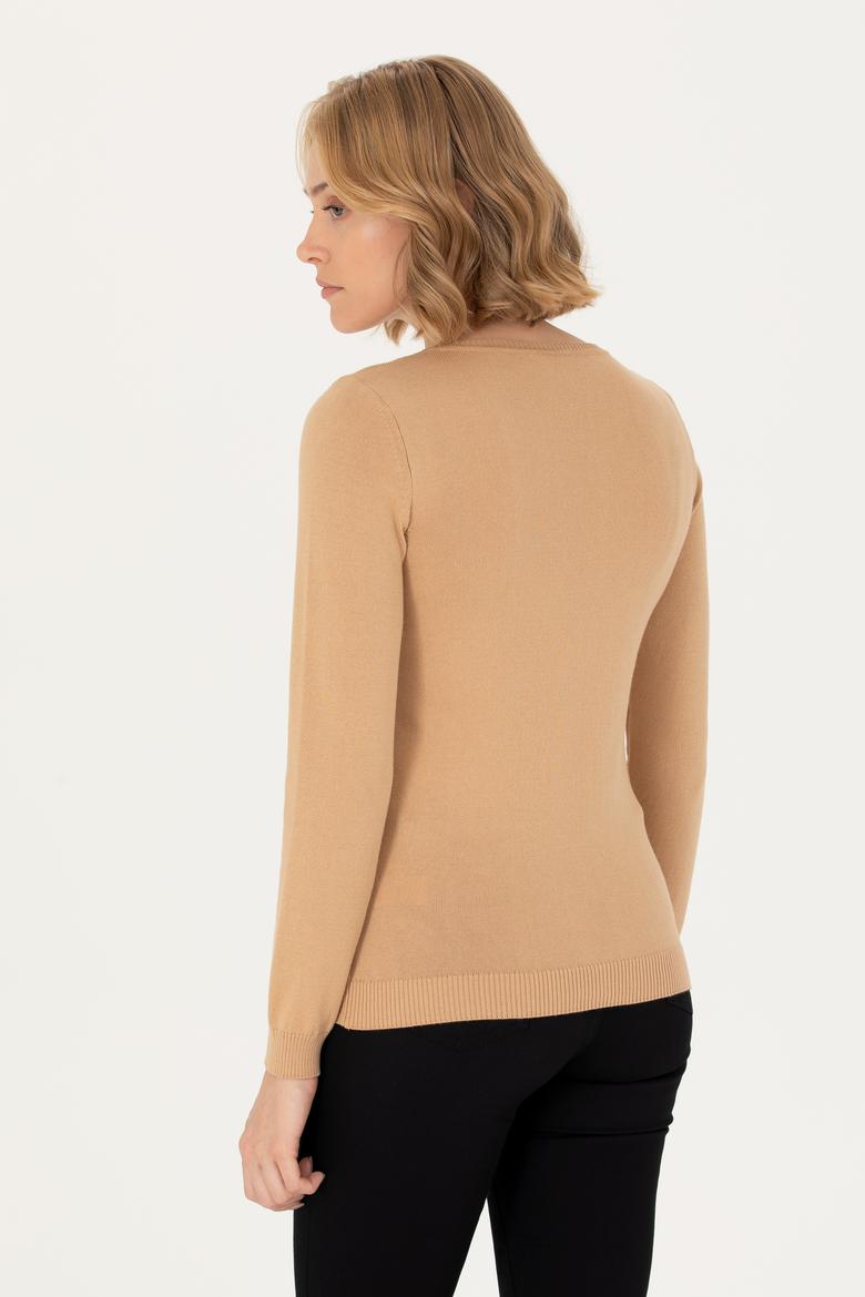 Kadın  Kum Melanj V Yaka Basic Kazak - 50269018059