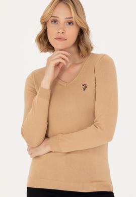 Kadın  Kum Melanj V Yaka Basic Kazak - 50269018059