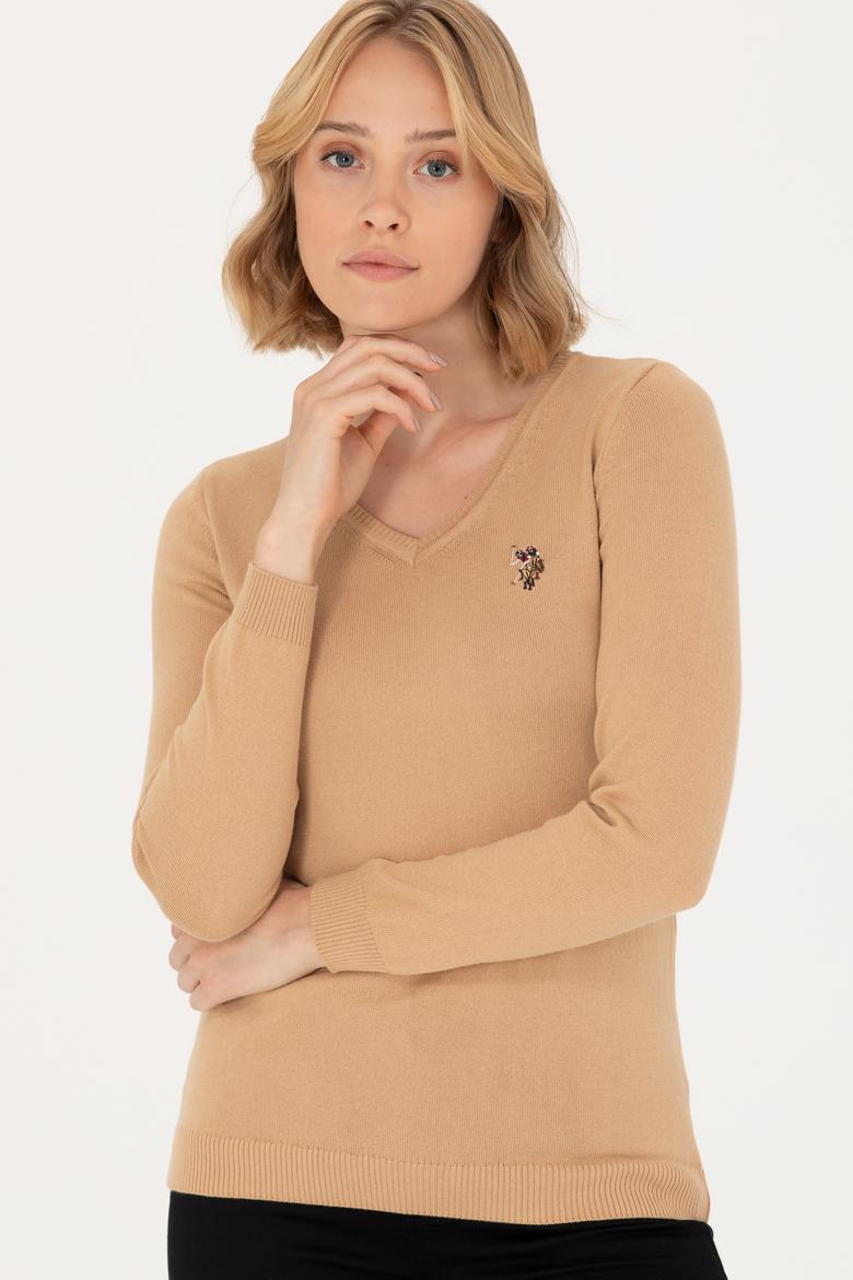 Kadın  Kum Melanj V Yaka Basic Kazak - 50269018059