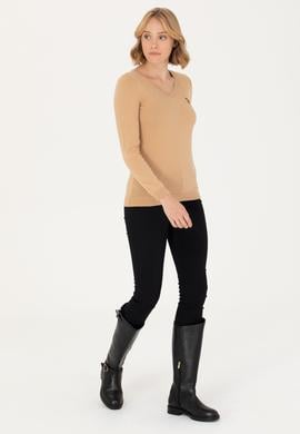 Kadın  Kum Melanj V Yaka Basic Kazak - 50269018059