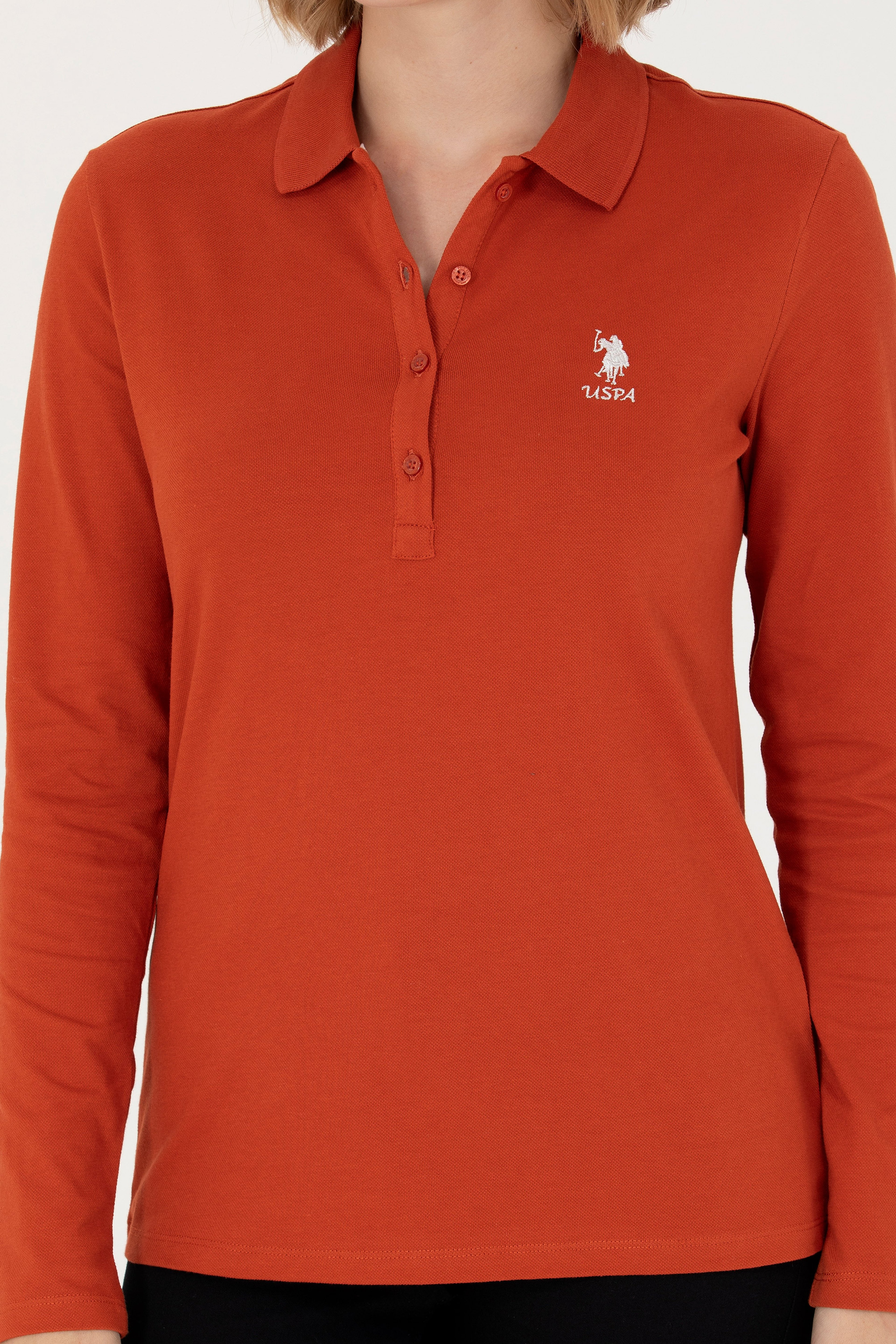 Kadın Kiremit Basic Polo Yaka Sweatshirt - Image 6