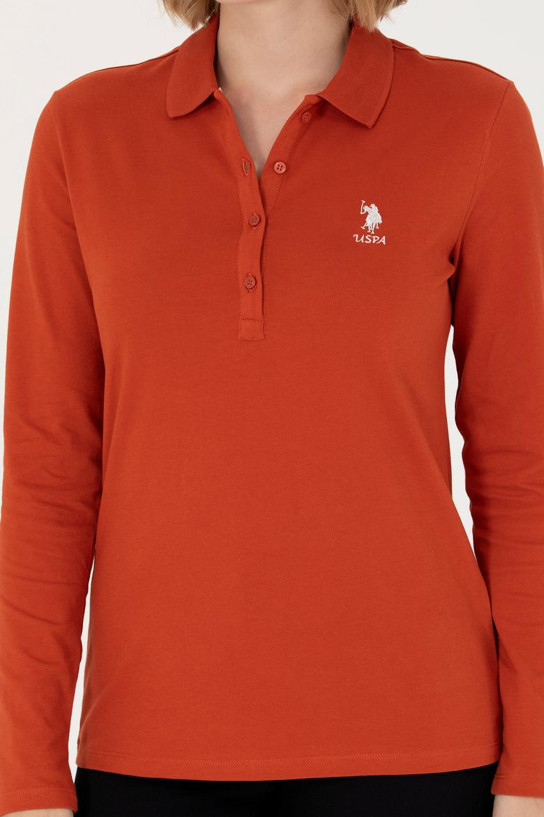 Kadın Kiremit Basic Polo Yaka Sweatshirt - 50276999024