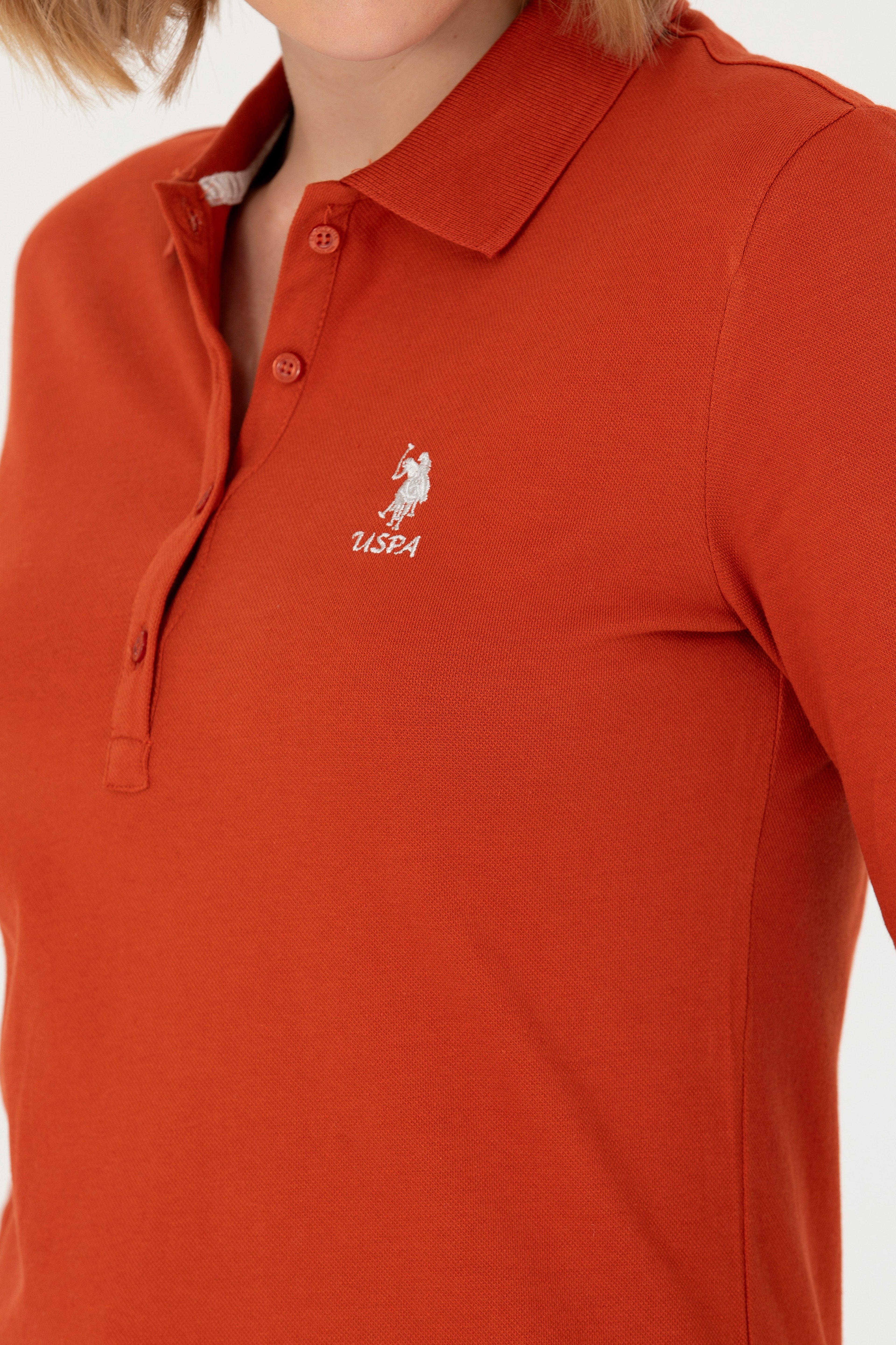 Kadın Kiremit Basic Polo Yaka Sweatshirt - Image 7