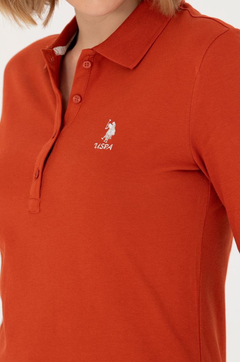 Kadın Kiremit Basic Polo Yaka Sweatshirt