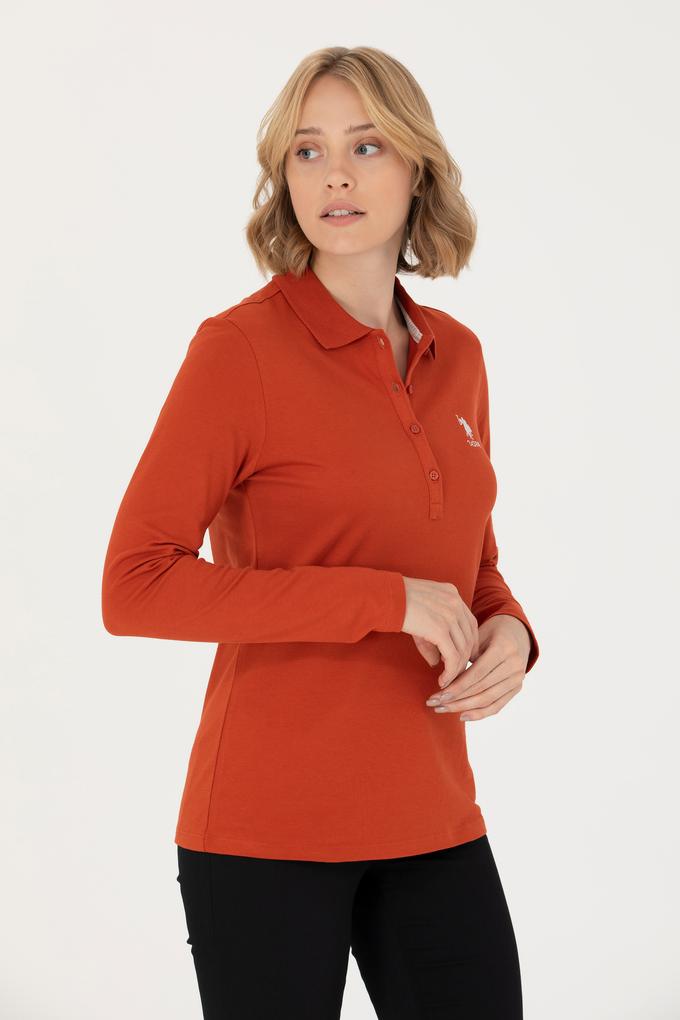 Kadın Kiremit Basic Polo Yaka Sweatshirt