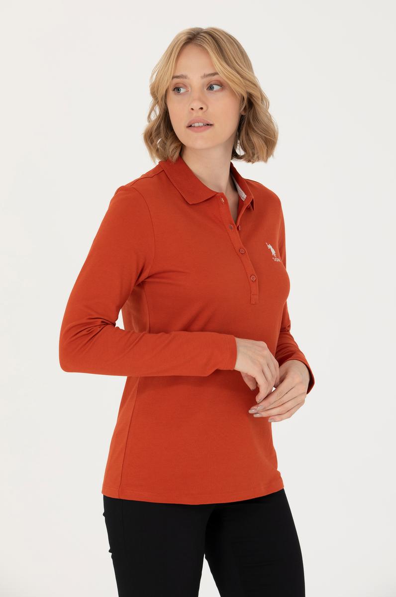 Kadın Kiremit Basic Polo Yaka Sweatshirt