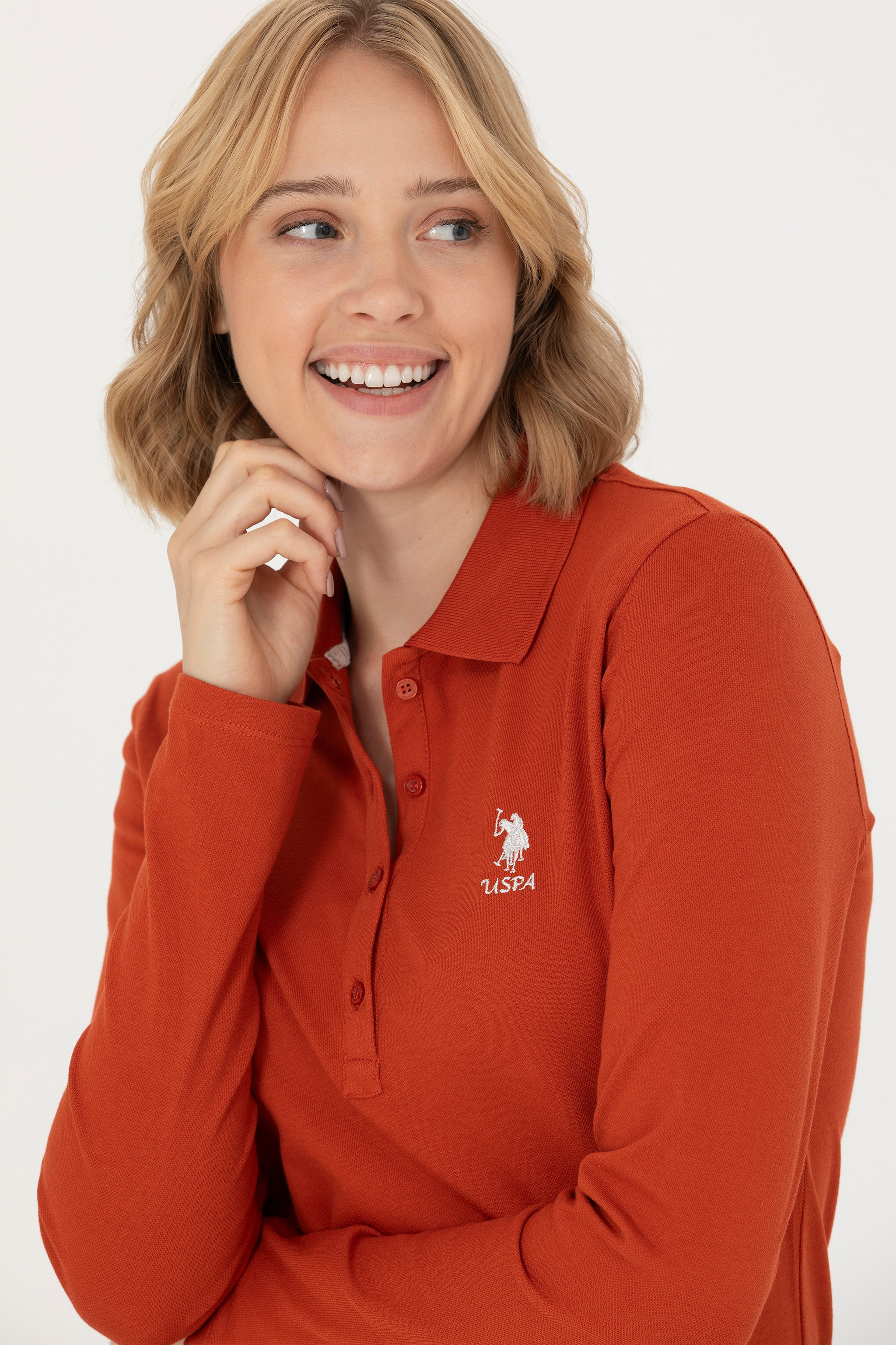 Kadın Kiremit Basic Polo Yaka Sweatshirt - Image 2