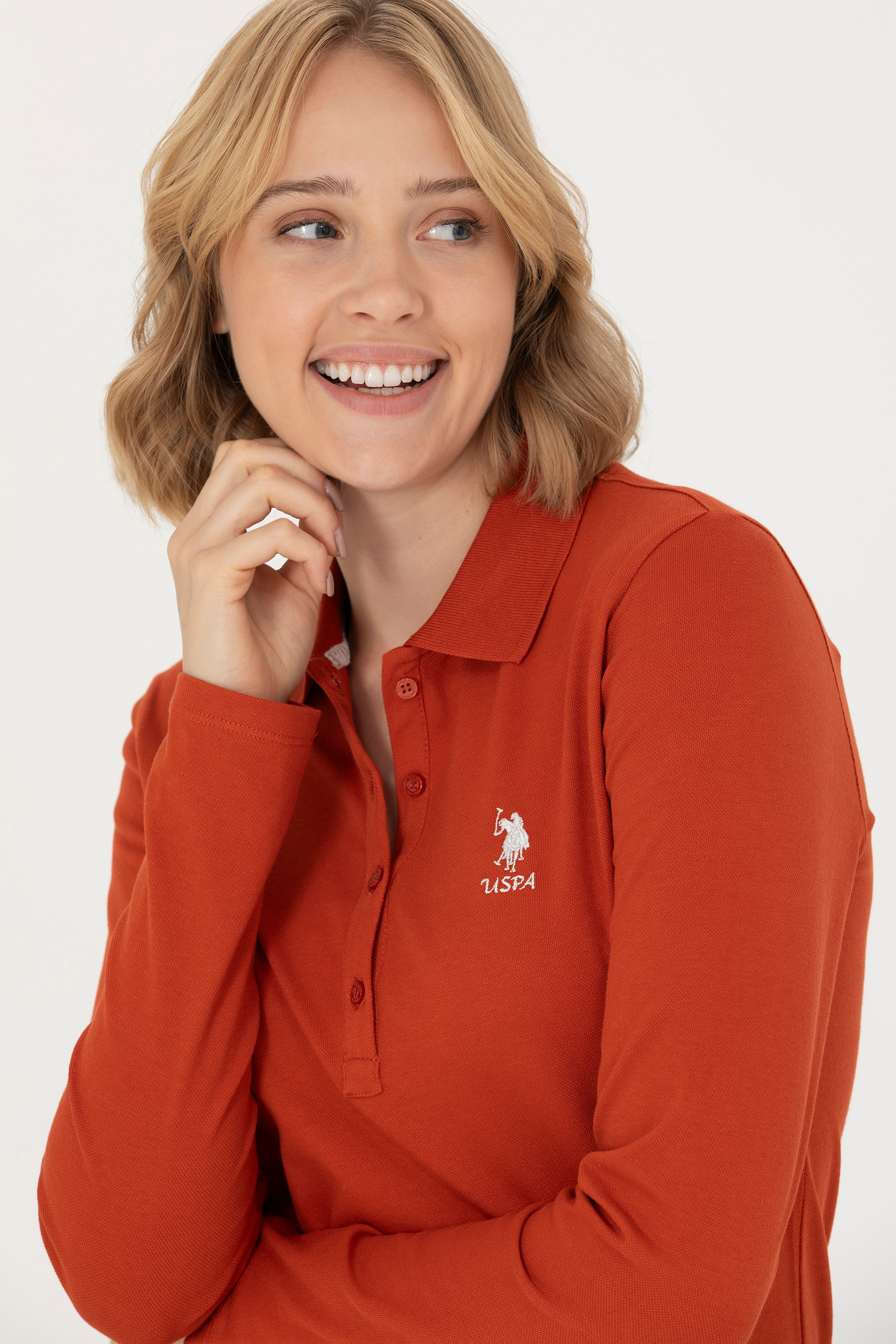 Kadın Kiremit Basic Polo Yaka Sweatshirt
