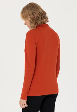 Kadın Kiremit Basic Polo Yaka Sweatshirt - 50276999024