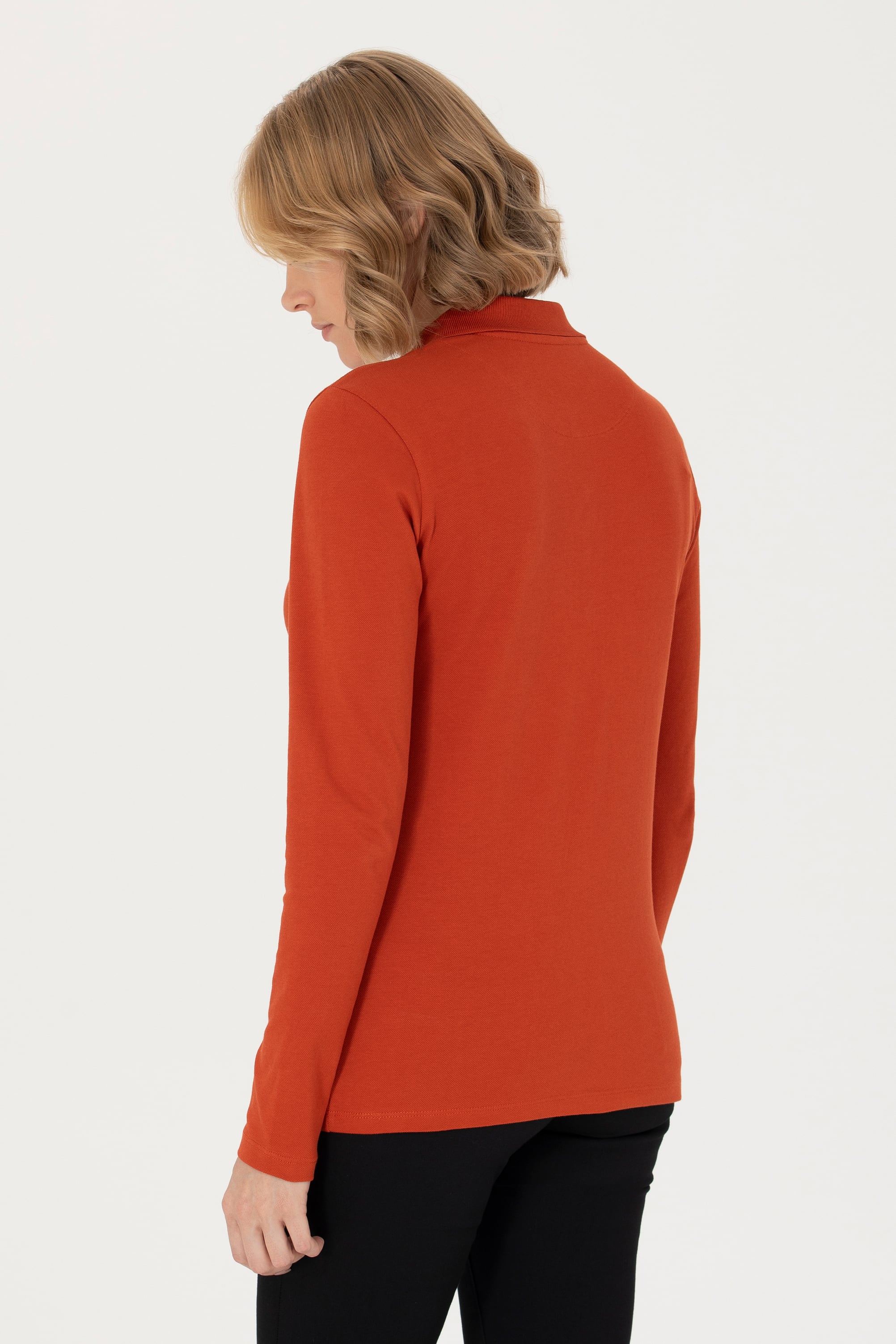Kadın Kiremit Basic Polo Yaka Sweatshirt - Image 5