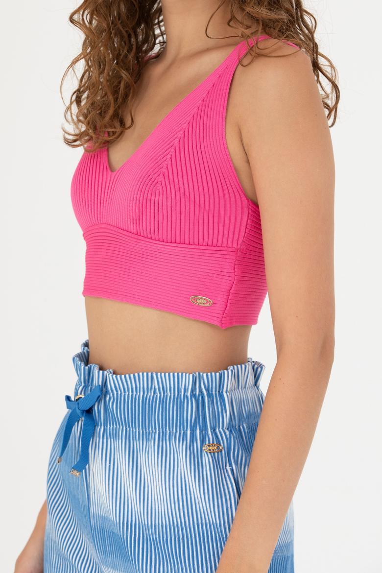 Kadın Fuşya V Yaka Kazak - 50267078020