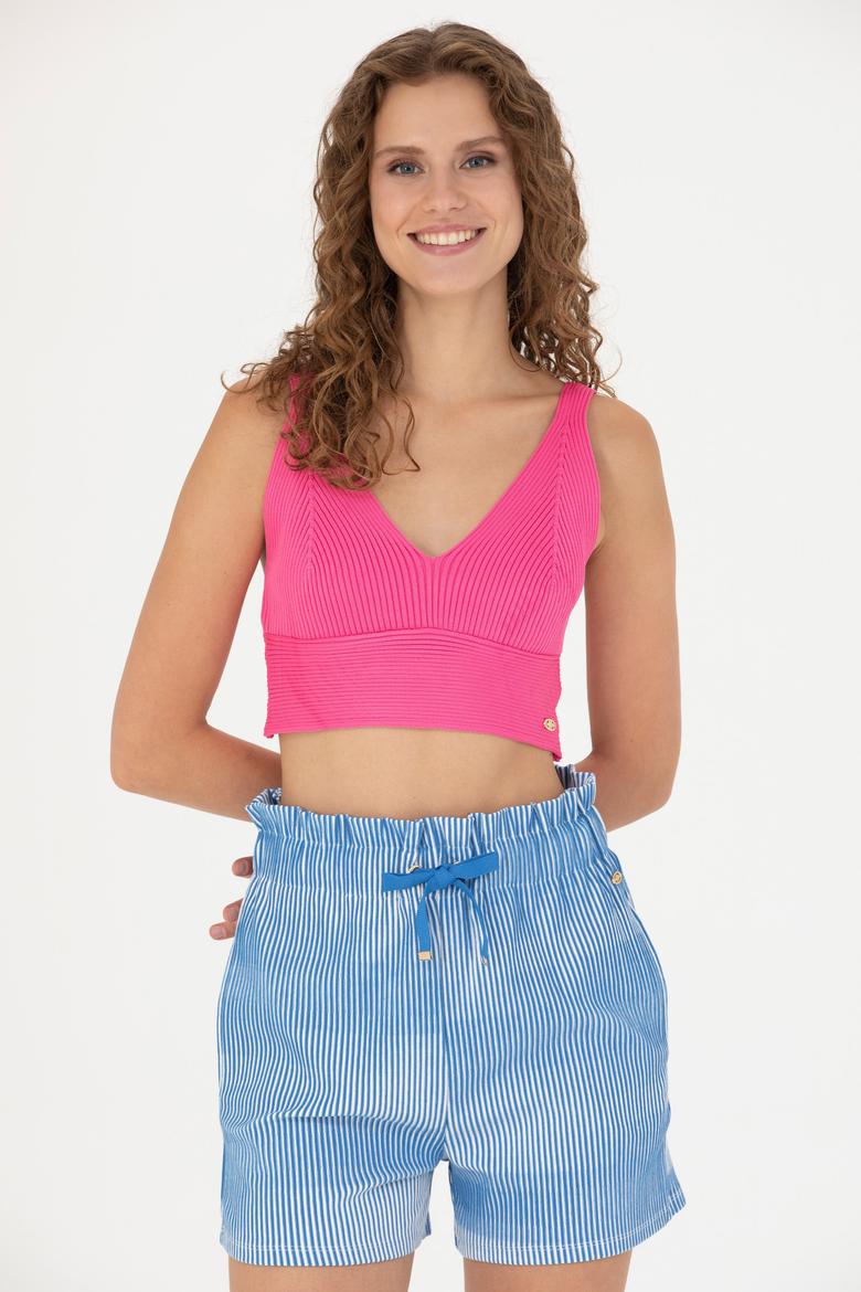 Kadın Fuşya V Yaka Kazak - 50267078020