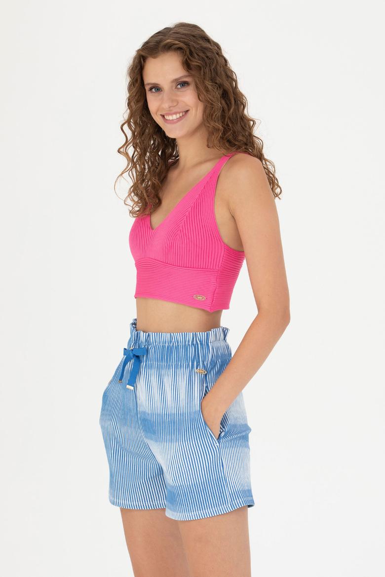 Kadın Fuşya V Yaka Kazak