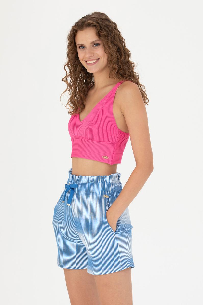 Kadın Fuşya V Yaka Kazak