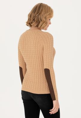 Kadın Kum Melanj Bisiklet Yaka Basic Kazak - 50269010043