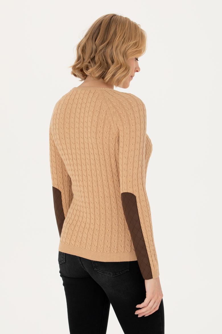 Kadın Kum Melanj Bisiklet Yaka Basic Kazak - 50269010043