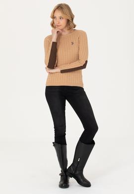 Kadın Kum Melanj Bisiklet Yaka Basic Kazak - 50269010043