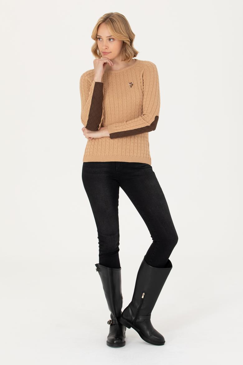 Kadın Kum Melanj Bisiklet Yaka Basic Kazak - 50269010043