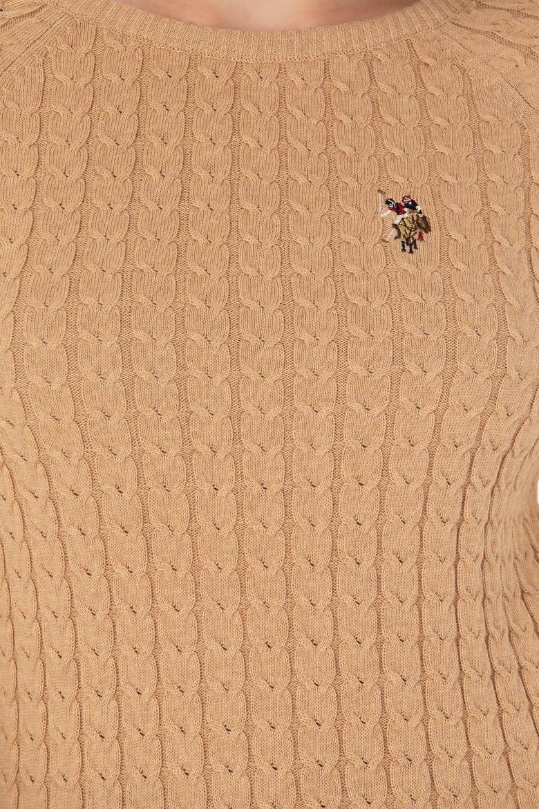 Kadın Kum Melanj Bisiklet Yaka Basic Kazak - 50269010043