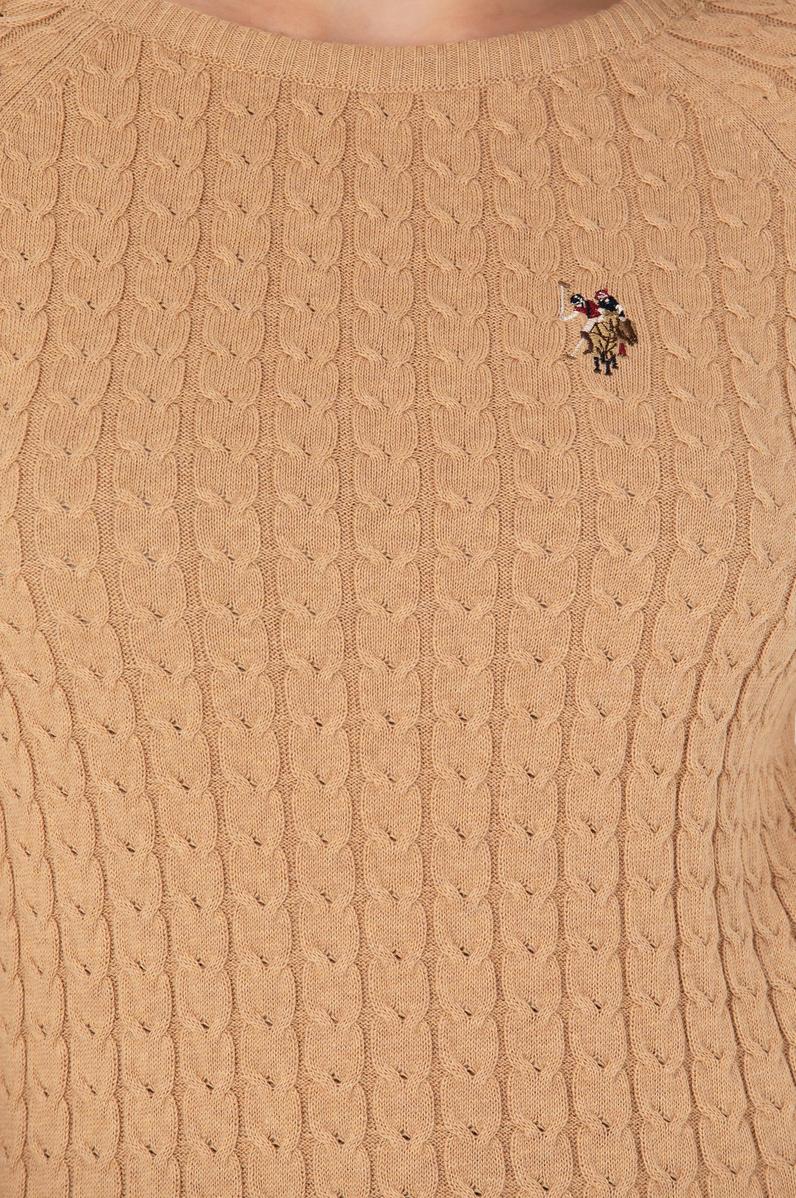 Kadın Kum Melanj Bisiklet Yaka Basic Kazak