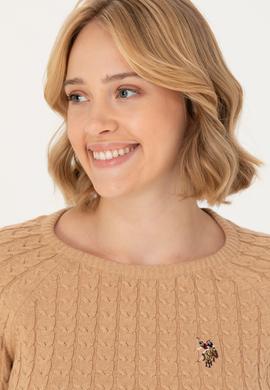 Kadın Kum Melanj Bisiklet Yaka Basic Kazak - 50269010043