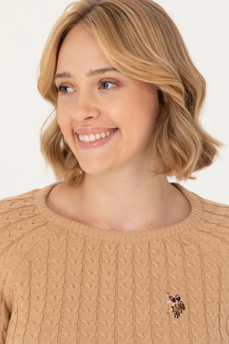 Kadın Kum Melanj Bisiklet Yaka Basic Kazak - 50269010043