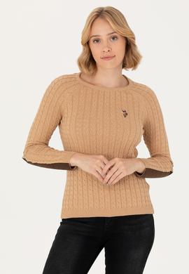 Kadın Kum Melanj Bisiklet Yaka Basic Kazak - 50269010043