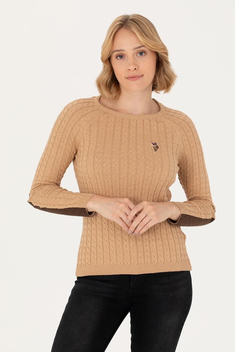 Kadın Kum Melanj Bisiklet Yaka Basic Kazak - 50269010043