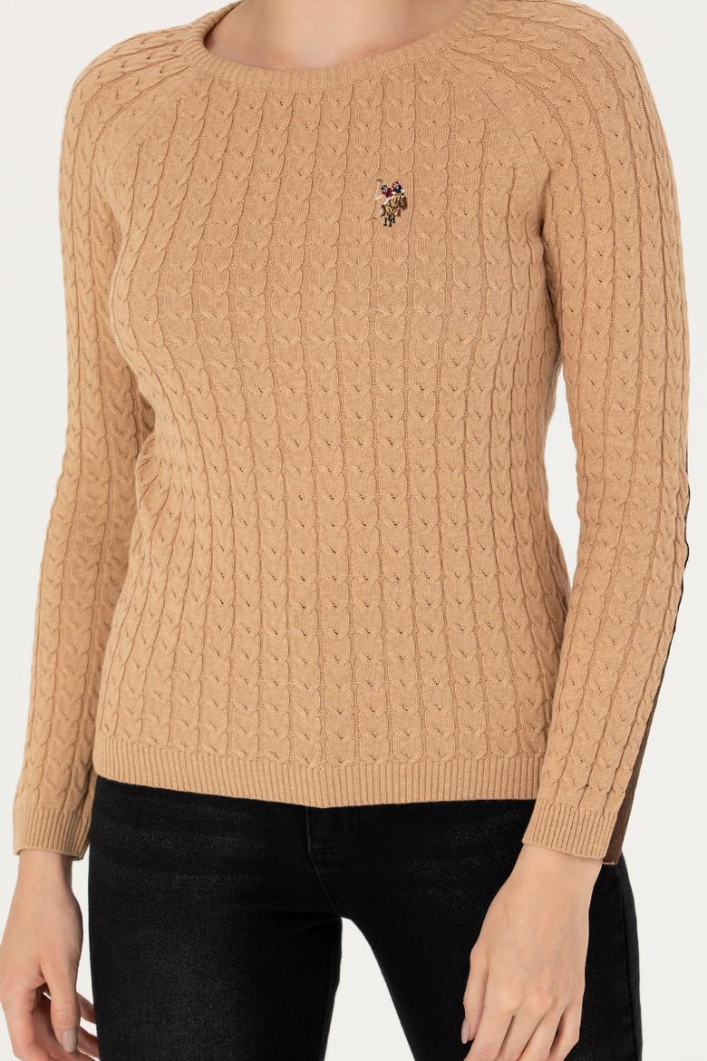 Kadın Kum Melanj Bisiklet Yaka Basic Kazak - 50269010043