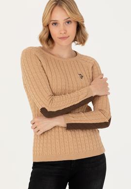 Kadın Kum Melanj Bisiklet Yaka Basic Kazak - 50269010043