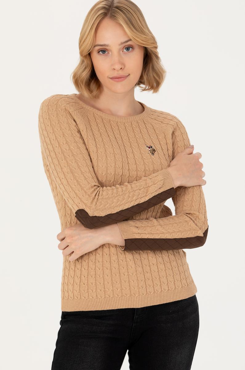 Kadın Kum Melanj Bisiklet Yaka Basic Kazak