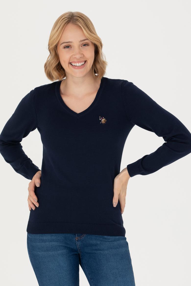 Kadın Lacivert V Yaka Basic Kazak - 50269018005