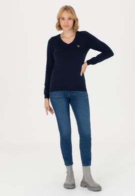 Kadın Lacivert V Yaka Basic Kazak - 50269018005