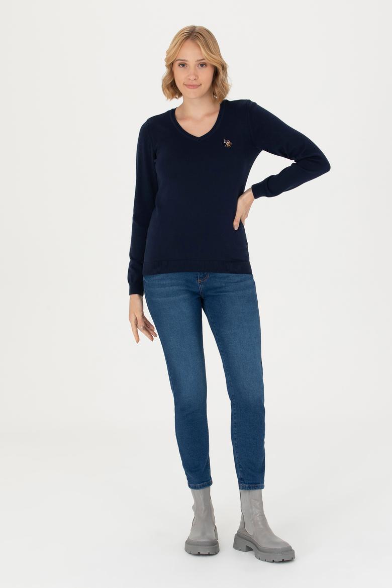 Kadın Lacivert V Yaka Basic Kazak - 50269018005