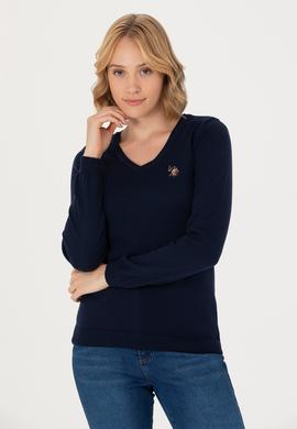 Kadın Lacivert V Yaka Basic Kazak - 50269018005