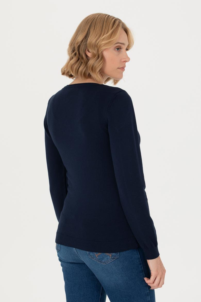 Kadın Lacivert V Yaka Basic Kazak - 50269018005