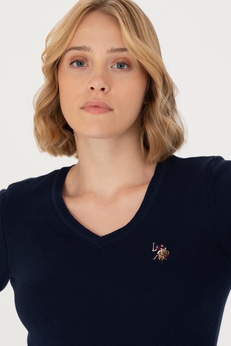 Kadın Lacivert V Yaka Basic Kazak - 50269018005