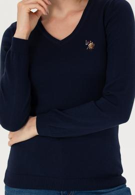 Kadın Lacivert V Yaka Basic Kazak - 50269018005