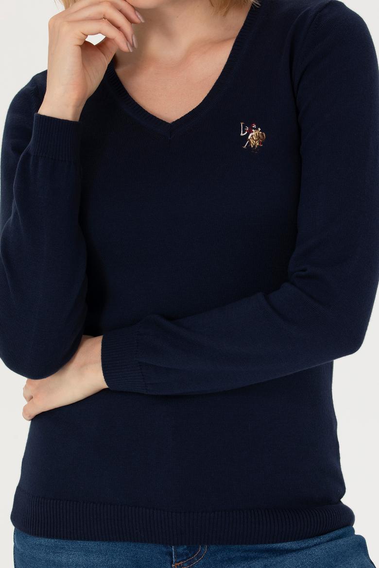 Kadın Lacivert V Yaka Basic Kazak - 50269018005