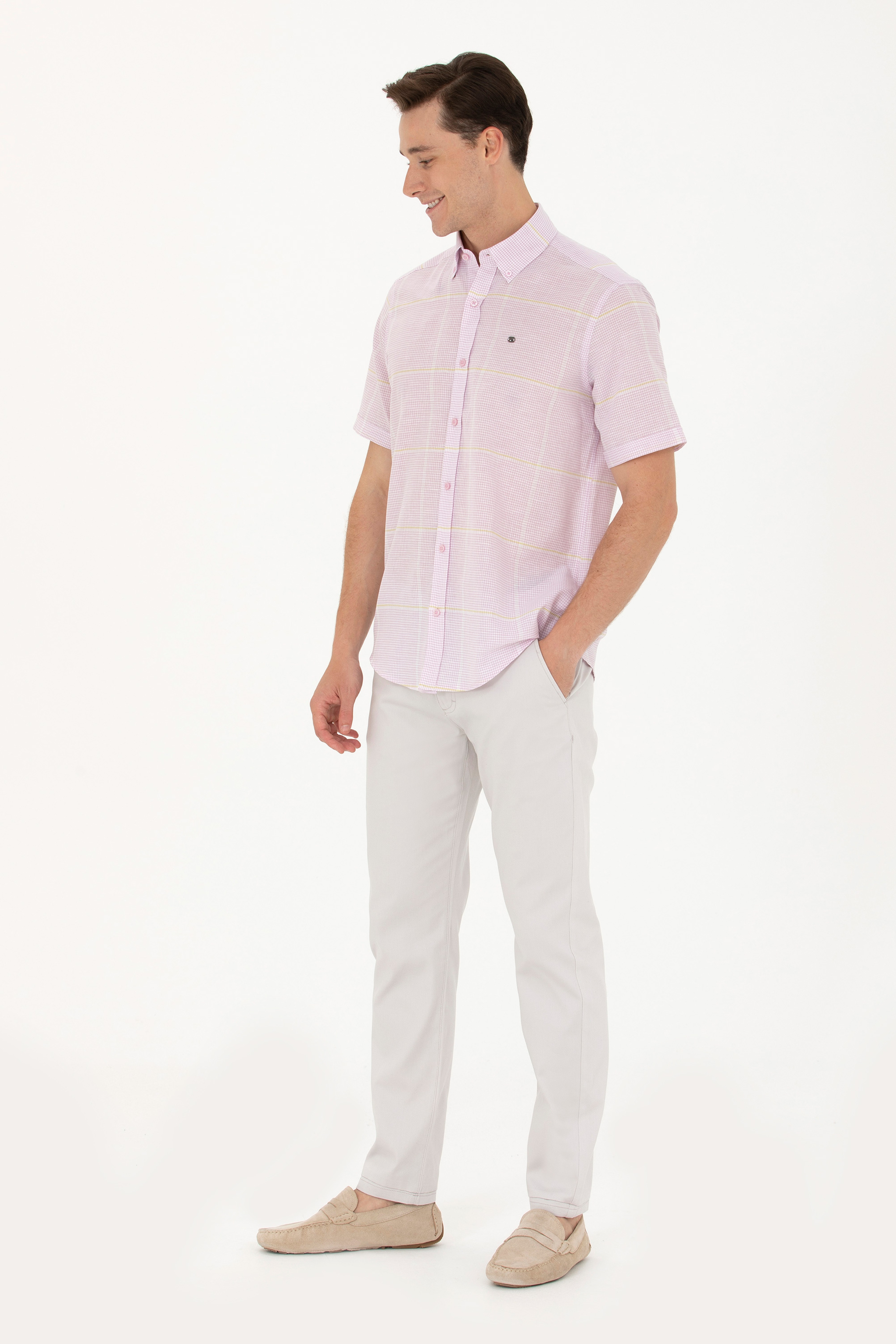 Erkek Slim Fit Açık Gri Kanvas Pantolon