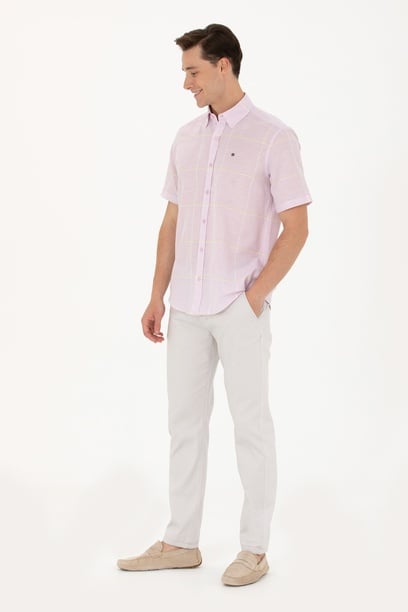 Erkek Slim Fit Açık Gri Kanvas Pantolon